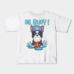 Funny French Bulldog swimming with a Buoy - Pun Intended Kids T-Shirt